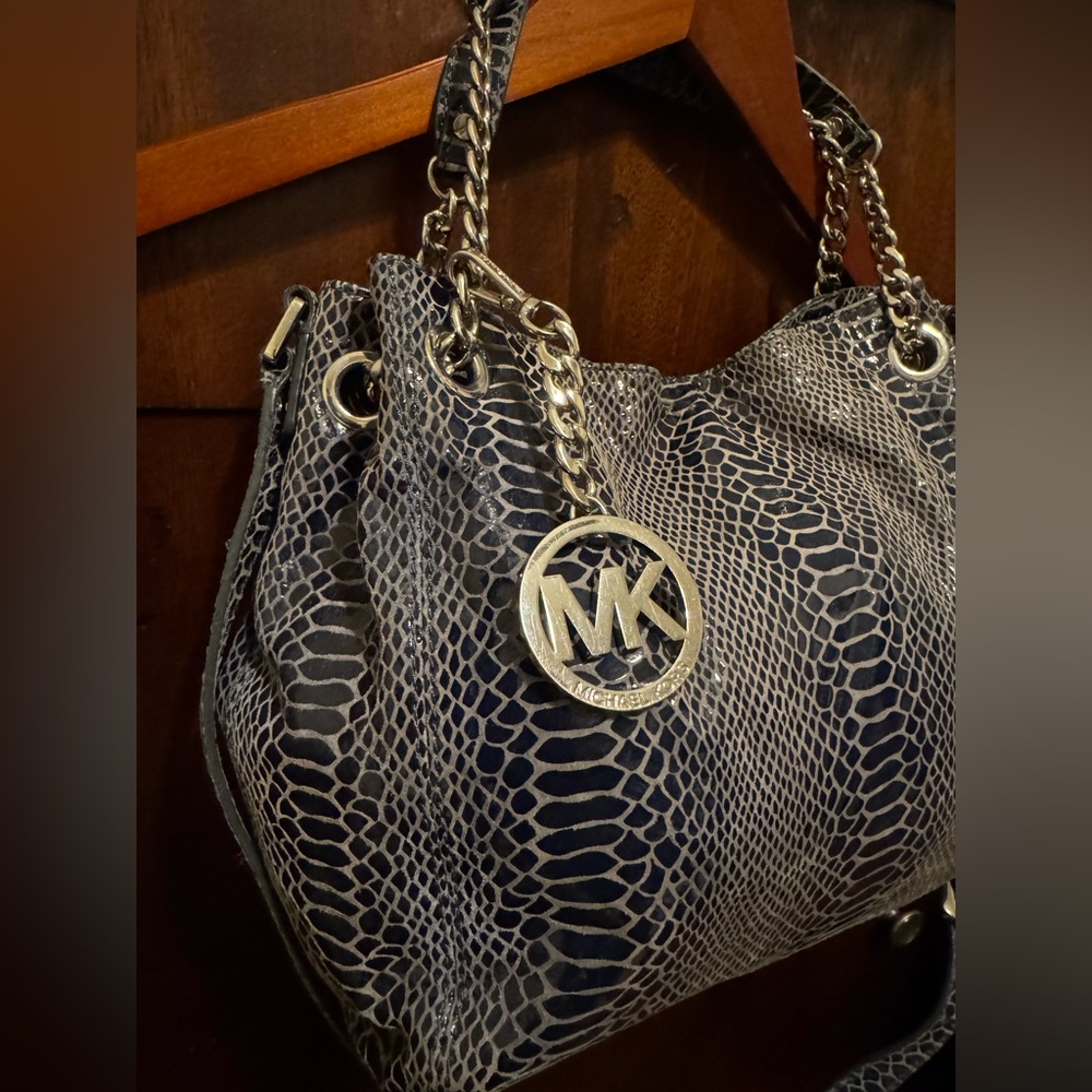 Michael Michael Kors Blue Python Embossed Leather… - image 3